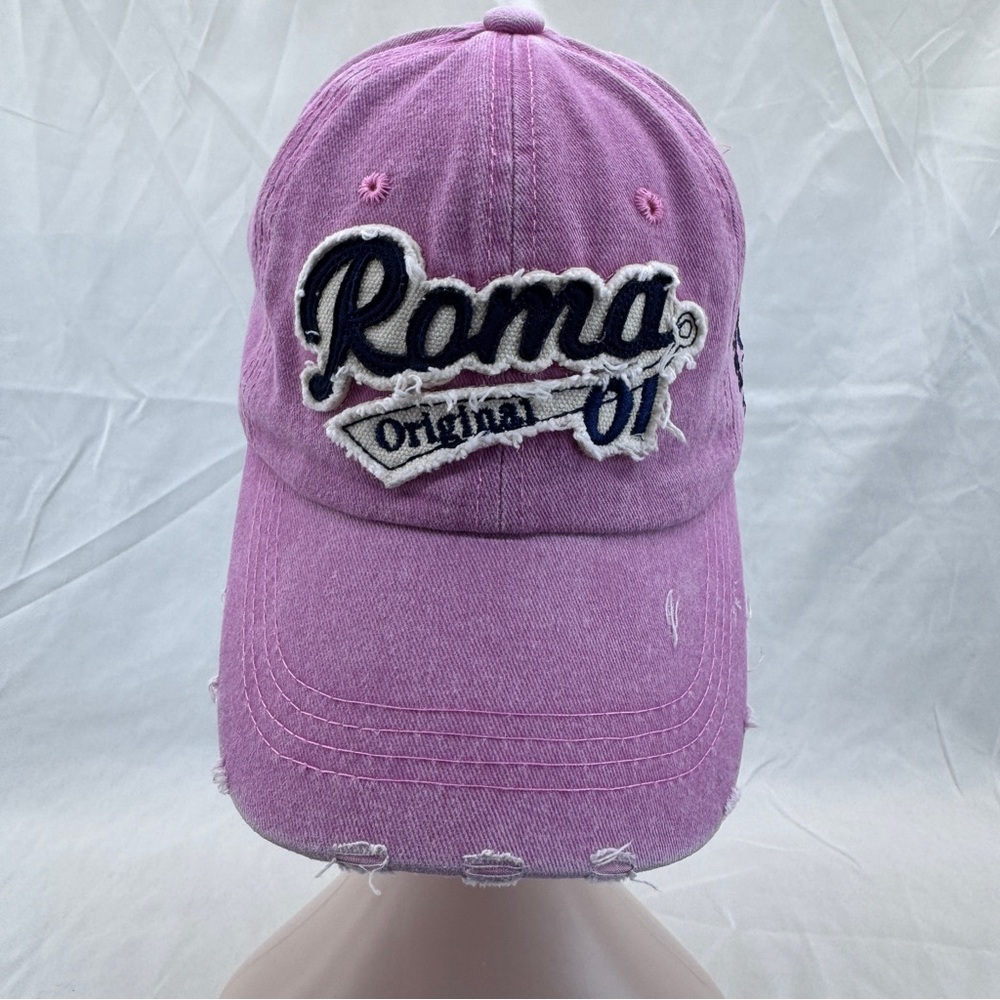 Italia Roma Original 01 Embroidered Distressed Baseball Cap Dad Hat Pink OS Y2K - Picture 11 of 11